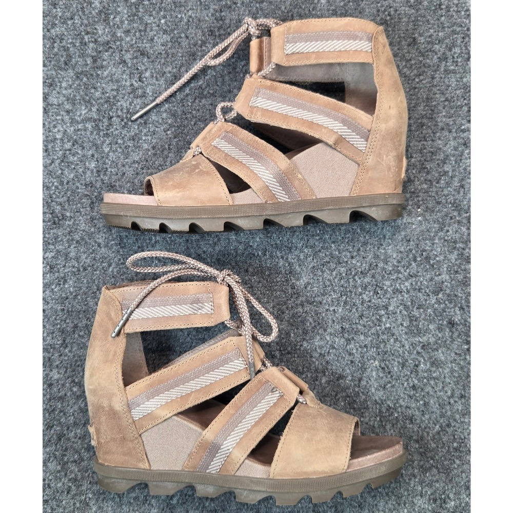 Sorel Joanie II Lace Sandal Womens 9 Ash Brown Leather Wedge NL3272-240